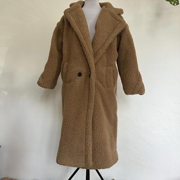 Jackets & Blazers - COMMENSE Teddy Bear Coat Size Small Brown Sherpa Faux Fur Long Trench Jacket NWT